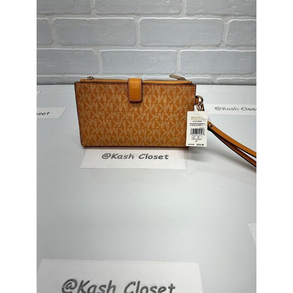 Michael Kors Wristlet Double Zip Large Wallet MK Signature honey comb yellow - Picture 10 of 10